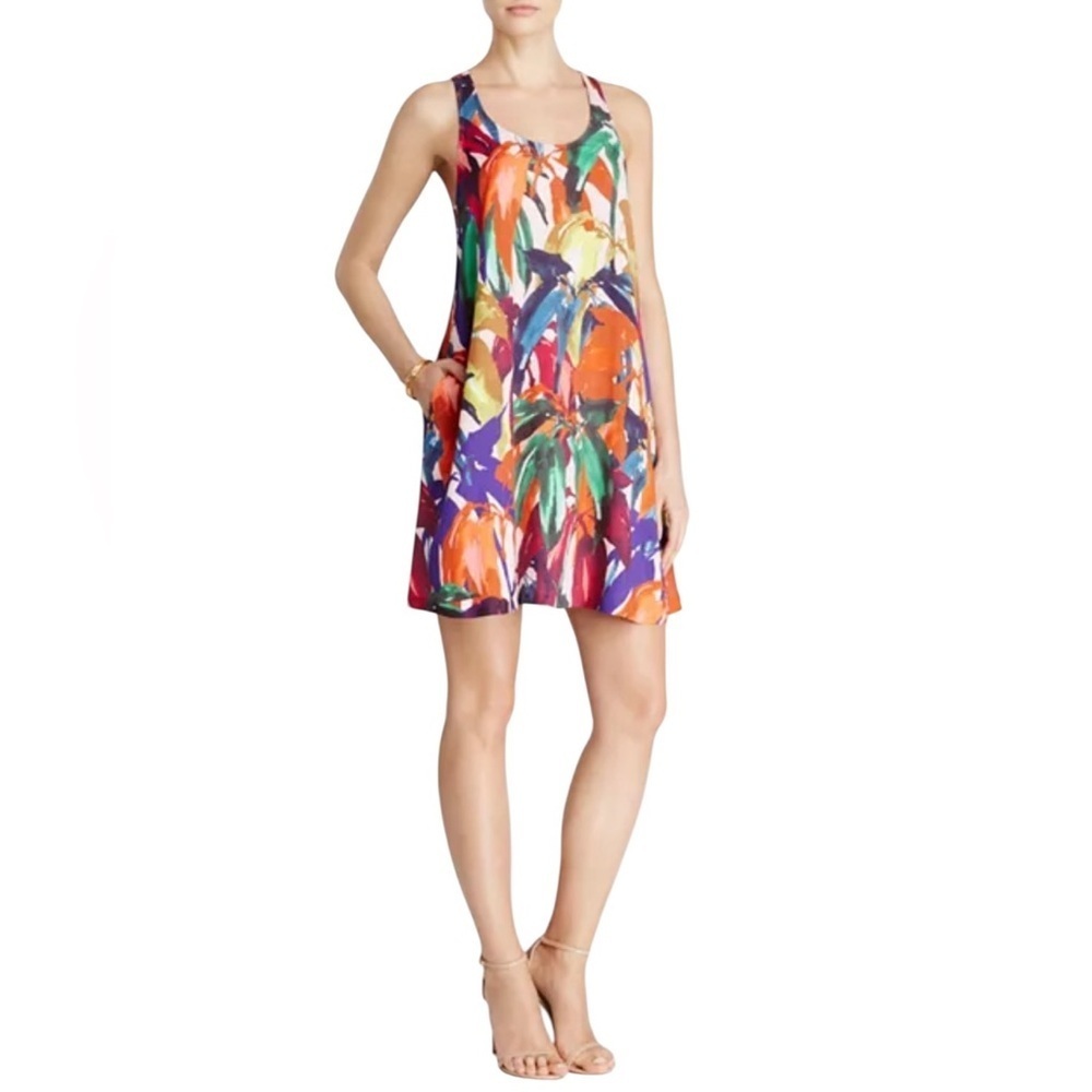 Trina Turk Seraphina Autumn jungle print razor back mini dress floral pockets
